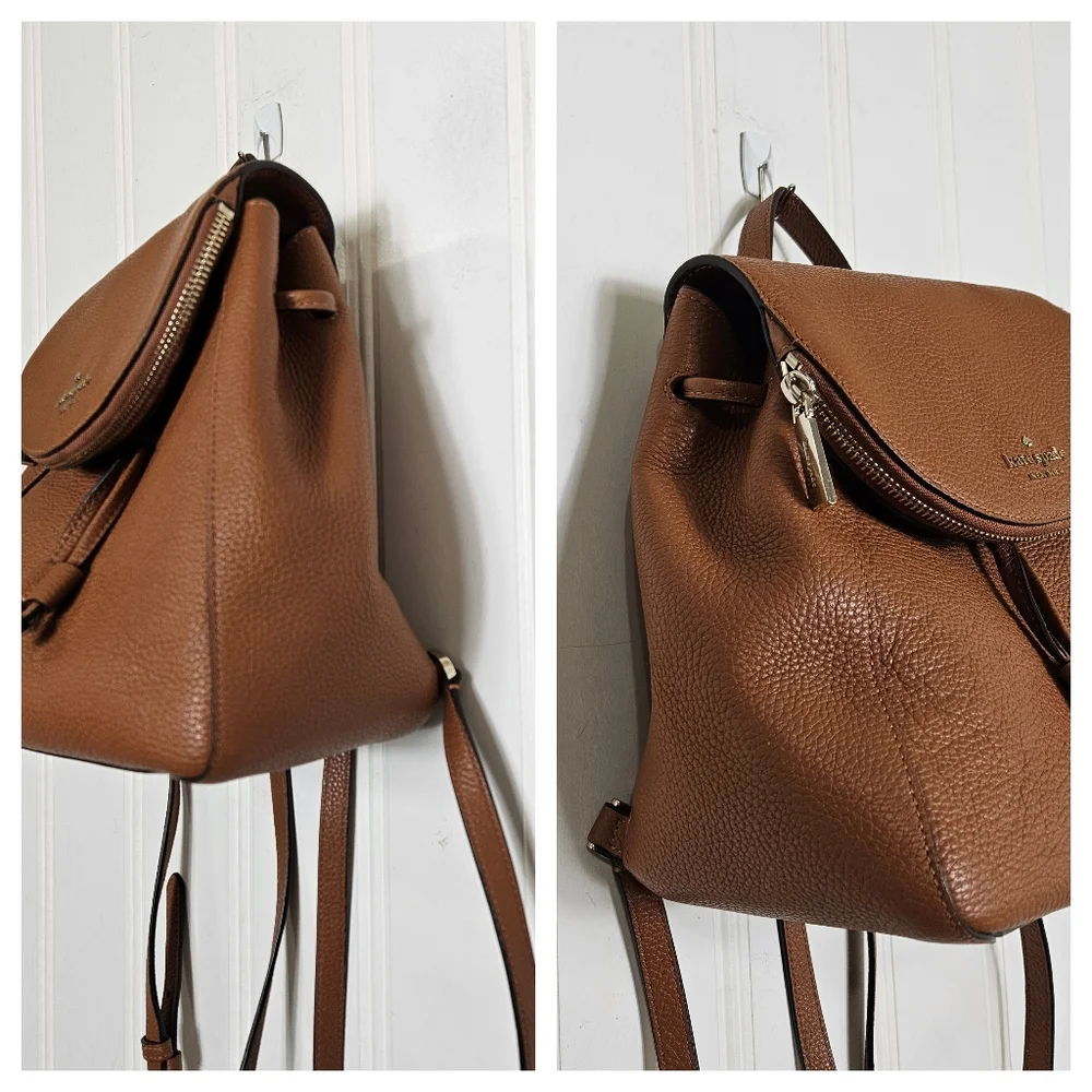 Kate Spade Backpack OS Leila Medium Flap Pebbled Leather Warm Gingerbread Brown